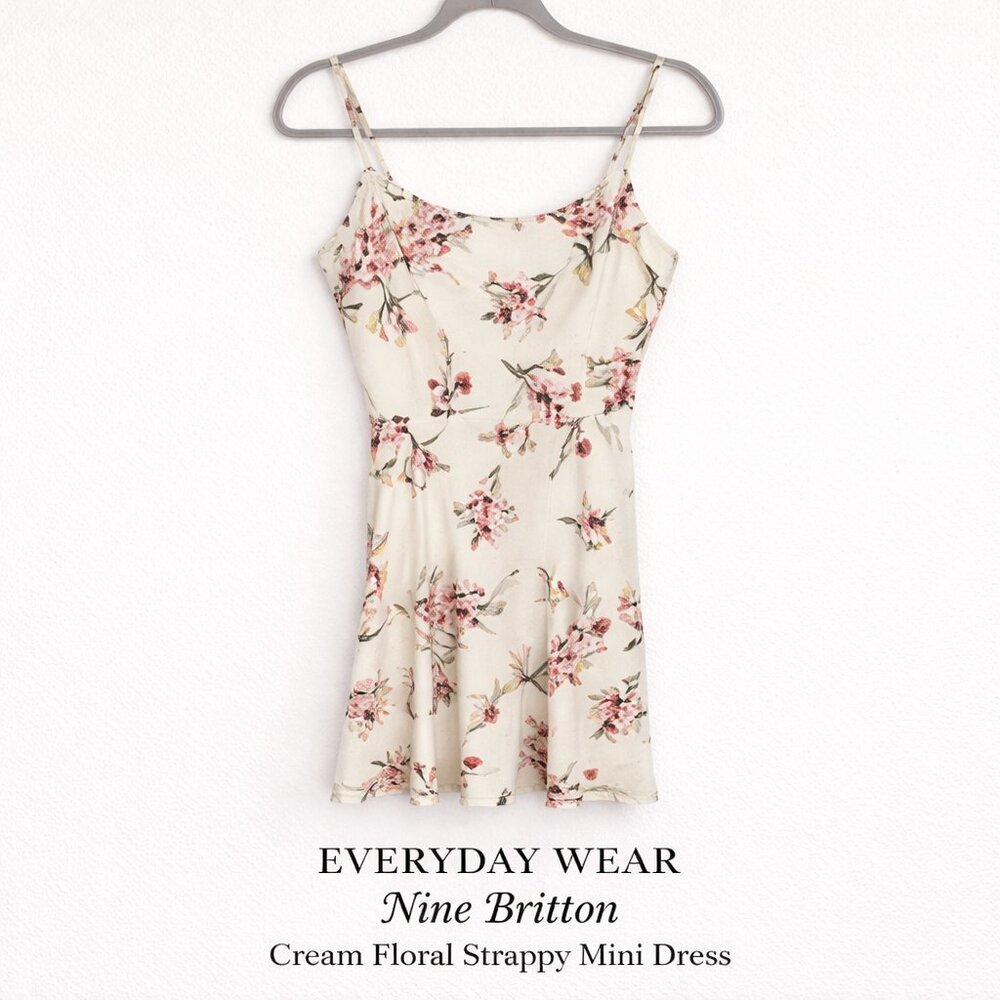 NWT Nine Britton Floral Strappy Knit Mini Dress Cream Pink Summer MP